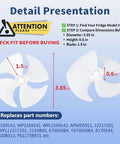 Upgraded Refrigerator Evaporator Fan Blade Replacement For Whirlpool Amana Kenmore Jenn Air KitchenAid Refrigerators Replaces WP2169142 AP6005911 dimensions and part numbers displayed