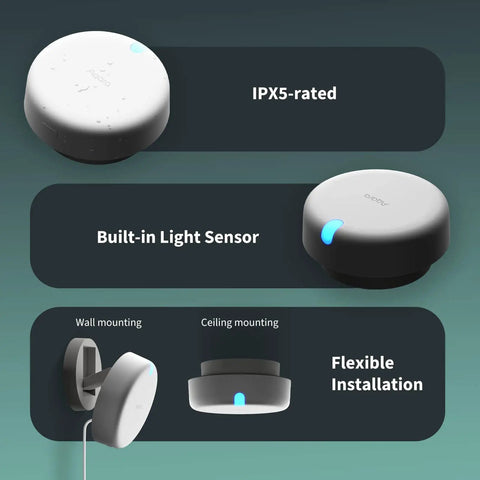 Presence Sensor FP2 MmWave Radar Motion Sensor With Zone Positioning Multi Person Fall Detection shown with light sensor