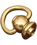 Gold-tone solid brass ball stud rivet with screw and 360° rotatable D-ring (close-up)