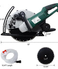 14 Inch Electric Concrete Saw Heavy Duty Beast Powers Through Wet Cut Work With Direct Water Line Hook Up and integrated dust extraction.