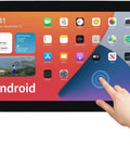 Hand interacting with Big Time 17.3 Inch Android 12 Touchscreen Monitor Tablet With FHD 1080p Display, Wifi And Bluetooth, 4GB Ram Storage.