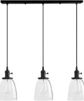 Vintage Three Light Kitchen Island Chandelier Rustic Industrial Pendant Ceiling Fixture with clear glass shades, black finish