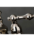 Close-up of 4 Inch Centerset Bathroom Faucet in Polished Nickel Finish handle, showcasing vintage inspired style and Art Deco charm.