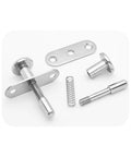 Straight Up Solid Carbon Steel Spring Loaded Plunger Latches Two Pack Heavy Duty Cabinet Bed Furniture Door Hardware With No Hassle Mounting Screws For Home Projects components including spring, plungers, and mounting plate.