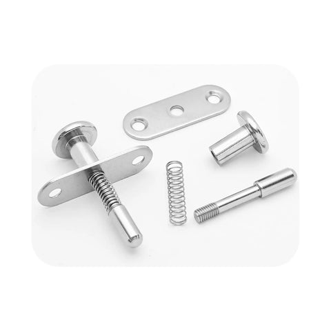 Straight Up Solid Carbon Steel Spring Loaded Plunger Latches Two Pack Heavy Duty Cabinet Bed Furniture Door Hardware With No Hassle Mounting Screws For Home Projects components including spring, plungers, and mounting plate.
