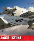 Box art of Junkers Ju87B-1 Stuka WW2 Plane Kit Gift Set, 1:72 Scale Plastic Model, showing aircraft in flight.