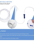 Dental irrigation tubing for implants; clear tubing with blue clip and W&H-compatible connectors front view