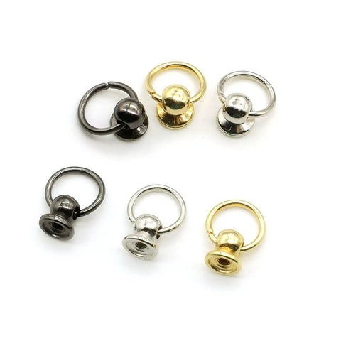 120 Pcs Screwback Round Head Rivets With Pull Ring Studs For DIY Leather Craft shown in black, gold, and silver, 8mm Zinc Alloy Hardware.