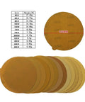 Heavy Duty Six Inch 150mm Sanding Discs With Sticky Back For Auto And Woodworking Projects, showing various grit options and weights.