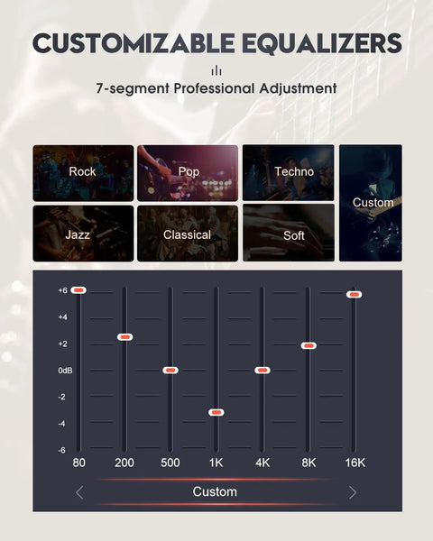 Customizable equalizers on HiFi MP3 Player With Lossless DSD High Resolution Audio Portable HighRes Music Player showing sound settings