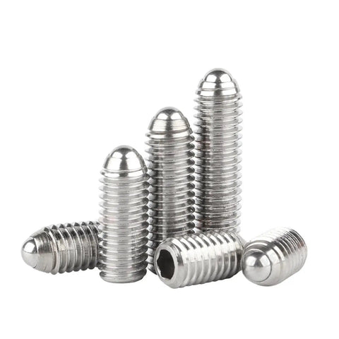Built Tough 304 Stainless Steel Spring Ball Plunger Set Screws M8 X 40Mm Hex Socket Allen Drive Grade 12.9 Black Industrial Precision Positioning Hardware 5 Pack displayed.