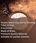Pocket Watch Winding Key Set With 14 Brass Winder Keys In Nickel Finish 00 Through 12, One And A Half Inch Replacement Tools
