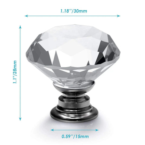 Crystal Clear Cabinet Knobs 12 Pack 30mm Diamond Shape Glass Dresser Handles For Drawers Silver Finish Dope Look Easy Install Durable Zinc Alloy Knobs For Furniture And Cabinets