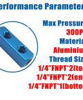 DIY Friendly Air Manifold One Quarter Inch NPT Two Way Five Port Inlet Outlet Aluminum Blue Pneumatic Workhorse Distributor