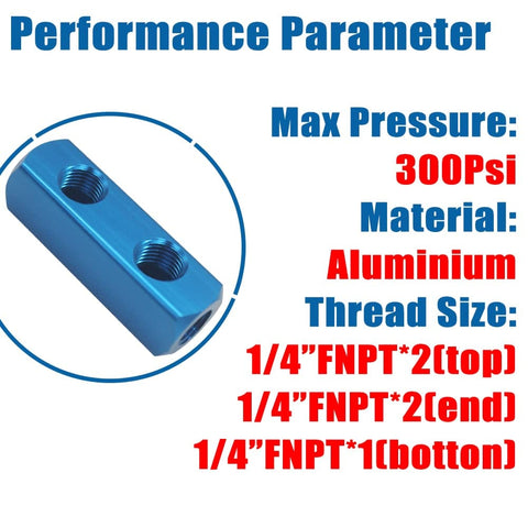 DIY Friendly Air Manifold One Quarter Inch NPT Two Way Five Port Inlet Outlet Aluminum Blue Pneumatic Workhorse Distributor