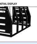 Close-up of Heavy Duty Vertical Parts Storage Rack For Pipes And Lumber showing four bay slots and safety chain in black coated steel.