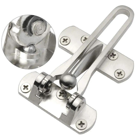 Close-up of 2 Pack Front Door Latch Guard Lock Set for Inward Swing Doors in thick aluminum alloy satin nickel finish