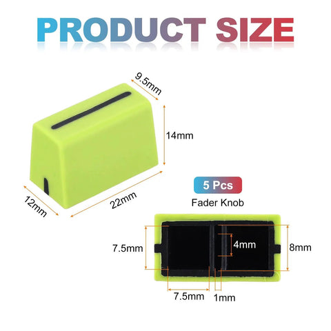 Universal Fader Knobs For DJ Controllers And Mixers Green Rubber Slider Caps dimensions and design.