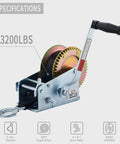 Heavy Duty 3200lbs Boat Winch Hand Crank With 32Ft Strap Two Speed Switchable Trailer Winch for Boats and Heavy Lifting