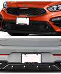Front and rear view of cars with Tough As Nails Black Aluminum License Plate Frames and Covers Kit Built To Last for Picanto Rio K5