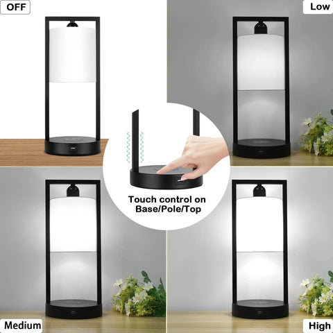 Modern White Table Lamps Set Of 2 With Touch Control, 3 Way Dimming, USB Charging Port And Wireless Charging Pad, E26 LED Bulbs Included displayed in different lighting modes