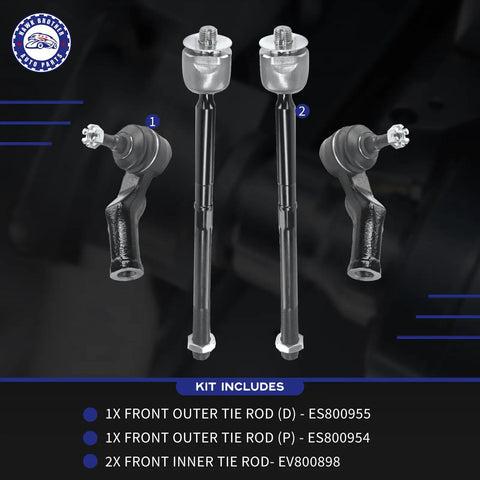 4Pcs Front Steering Inner Outer Tie Rod Ends Kit For Ford C Max 2013 2018 And Ford Escape 2013 2018 Replacement Solid Fit Heavy Duty Smooth Handling Easy Install, steel tie rods