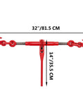 2 Pack Ratchet Tie Down Binders Set, 9215 Lbs Working Load, 3 Eighths To 1 Half Inch Chains, G70 Hooks, Adjustable Length, Heavy Duty Tie Downs For Grade 70 To 80 Chains, Hauling And Towing, Red showing dimensions.