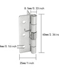 Spring Loaded Hinges For Invisible Doors 304 Stainless Steel Self Closing Hardware Rust Resistant, side view with dimensions