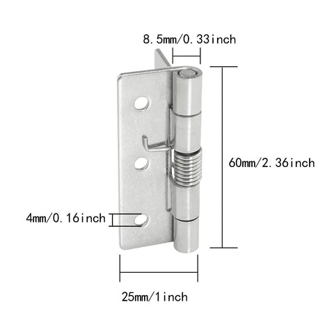 Spring Loaded Hinges For Invisible Doors 304 Stainless Steel Self Closing Hardware Rust Resistant, side view with dimensions