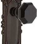 Old School Victorian Plate Passage Waldorf Emerald Door Knob Set With Timeless Bronze Finish on solid brass plate, side view