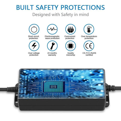 Universal AC to DC Power Adapter 3V to 24V, 2A 48W Dope Adjustable Switching Supply showing built safety protections on circuit design.
