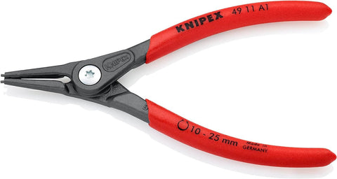 Front view of KNIPEX External Precision Snap Ring Pliers Heavy Duty Tool With Non Slip Plastic Coated Handles Straight Tips DIN 5254 A.
