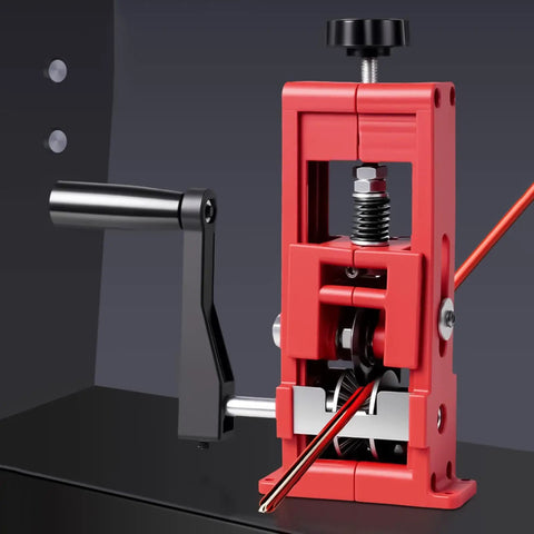 Heavy Duty Manual Double Drive Wire Stripper Machine with hand crank for copper cable processing, red steel construction.