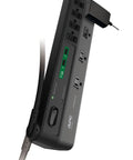 8 Outlet Power Strip With USB Charging Ports And 2630 Joules Surge Protector Flat Plug 6 Foot Cord 90 Degree Design