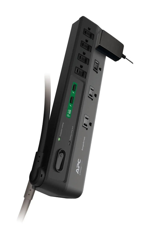 8 Outlet Power Strip With USB Charging Ports And 2630 Joules Surge Protector Flat Plug 6 Foot Cord 90 Degree Design