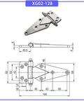 Heavy Duty Hinge Machined From 304 Stainless Steel For Shipping Containers And Refrigerated Warehouses with measurements.