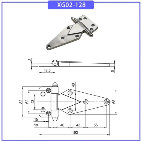 Heavy Weight Industrial Hinge Crafted From Top Shelf 304 Stainless Steel For Bulletproof Operation On Refrigerated Trucks And Warehouse Doors Built Tough To Survive The Daily Grind Of Hard Work, detailed diagram with dimensions.
