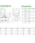 Assembly diagram and component list for 2 Way Motorized Ball Valve 1 Inch DN25 Stainless Steel Electric Water Valve 110VAC With Indicator