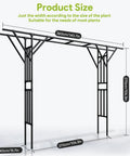 Massive Flattop Garden Arch In Black, 140.7 Inch Long And 106 Inch High Garden Trellis Arbor with dimensions highlighted
