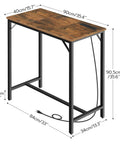 Bar Table With Built In Charging Station, Rectangular Pub Table At Counter Height, 35.4 L x 15.7 W x 35.6 H Inches, rustic brown top