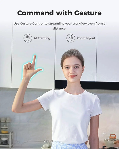 Person demonstrating gesture control features of the Next Level 4K USB Camera For PC With Plug And Play Setup.