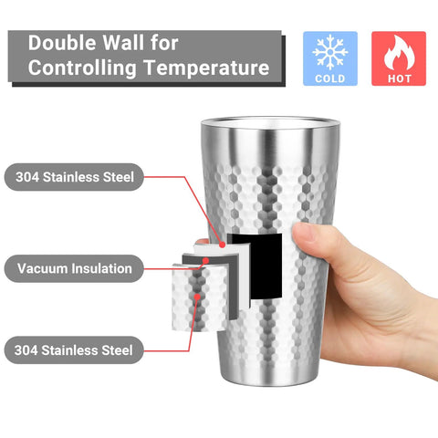 Rock Solid Double Wall Insulated Tumblers 19 Oz Set Of 8 Stackable Stainless Steel Cups showing double wall and vacuum insulation features.