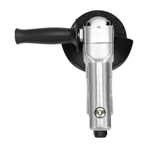 Heavy Duty Pneumatic Angle Grinder 5 Inch Featuring Lightweight Composite Grip, top view showcasing handle and disc.