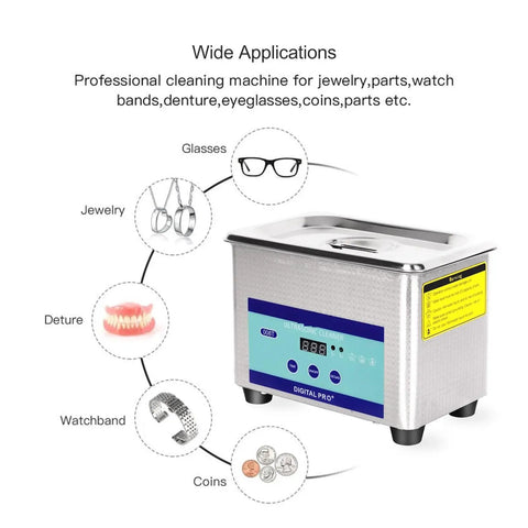 Heavy Duty Ultrasonic Cleaner With 800ml Stainless Tank And Adjustable Heat Settings For Jewelry Glasses Watches Dentures And Tech Gear