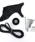 No Drama Hardened Dual Alternator Bracket Kit For Chevy Gm Trucks includes black bracket, aluminum pulley, drive belt and bolts.