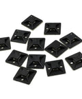Premium Heavy Hitter Adhesive Cable Tie Bases 400 Piece Pack Black self-stick wire mounts arranged in a group for cable organization.