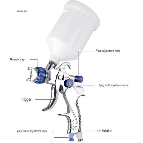 Detailed view of Heavy Duty Pneumatic HVLP Spray Gun With 600CC Cup And Swappable 1.4Mm 1.7Mm 2.0Mm Tips for precise auto body work.