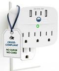 Non Surge Cruise Power Strip With Two USB C Ports, Two USB A Ports, And Three AC Outlets, Cruise Ship Compliant For Carnival
