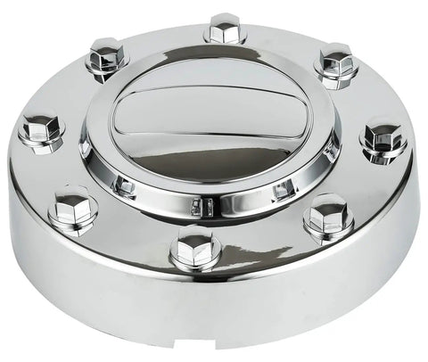 Chrome Wheel Center Hub Cap Replacement For 2011-2018 Ram 3500 1-Ton Dually DRW Alcoa 10-Hole Alloy Wheels Front And Rear 4-Piece Set Not For Steel Wheels Direct Replacement Part, showing detailed chrome finish and bolt accents.