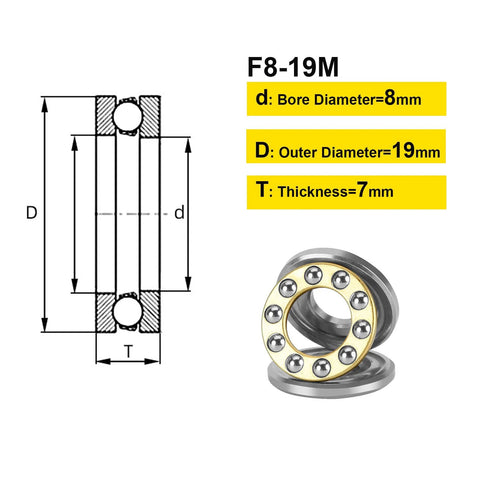 HiPicco thrust ball bearing, 8x19x7 mm chrome steel, set of 10